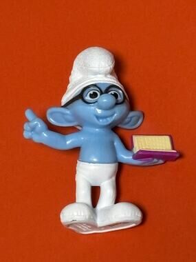 Peyo Brainy Blue White Humor 3" Smurf Figurine with Glasses & Book